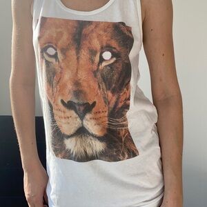 White Oversized Tank Top with Lion Face from Urban Outfitters